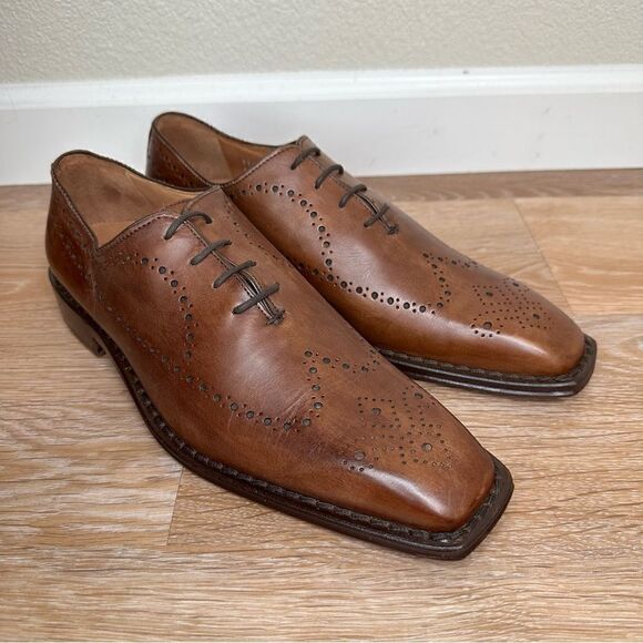 Calzoleria Toscana Brown Genuine Leather Brogue Wingtip Oxford Shoes - Picture 1 of 13